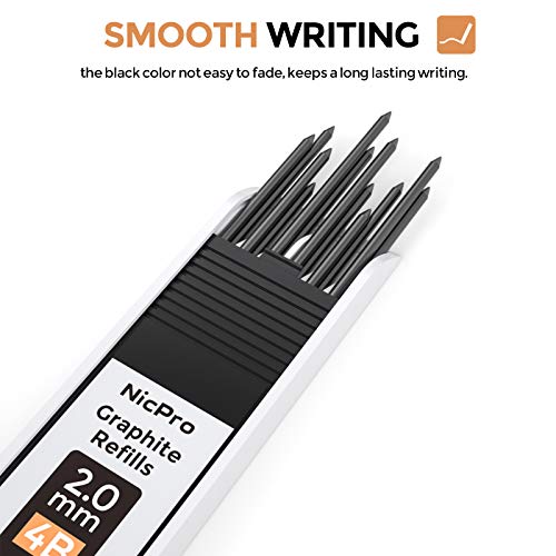 Nicpro 2mm Metal Mechanical Pencil Set, 2PCS Lead Holder 2.0 mm Marker Artist Carpenter Pencils with 120 Graphite Lead Refill (HB 2H 4H 2B 4B & Nicpro