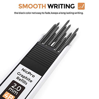 Nicpro 2mm Metal Mechanical Pencil Set, 2PCS Lead Holder 2.0 mm Marker Artist Carpenter Pencils with 120 Graphite Lead Refill (HB 2H 4H 2B 4B & - WoodArtSupply