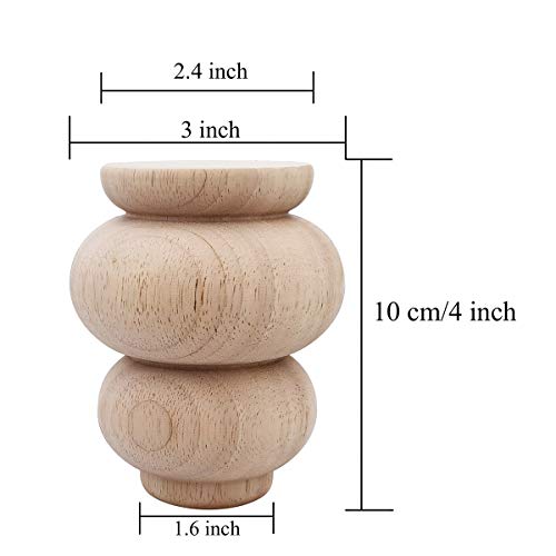 Btibpse Wood Furniture Legs 4 Inch Sofa Couch Chair Ottoman Loveseat Cabinet Legs Replacement Feet Unfinished Bun Foot Pack of 4 Btibpse