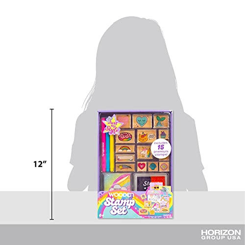 Just My Style Wood Stamp Set by Horizon Group USA, 15 Wooden Stamps, Scrapbooking Sheets, Colorful Markers, Stationery Set, 2-Tone Stamp Pad Just My Style