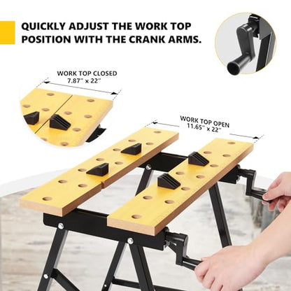 DNA MOTORING Adjustable Workbench - Portable Foldable Multi-Purpose, with Measuring Ruler and Protractor - Ideal for Garage, Home, DIY, and - WoodArtSupply