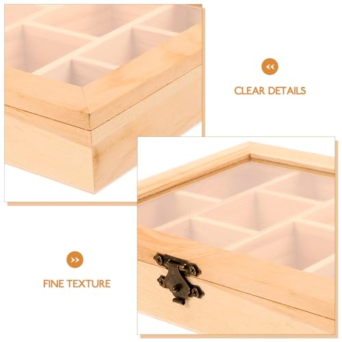 Alipis Rock Display Case Wood Blank Jewelry Organizer Box Tea Bag Organizer, Rock Collection Box 10 Grids Crystal Holder with Clear Lid Alipis