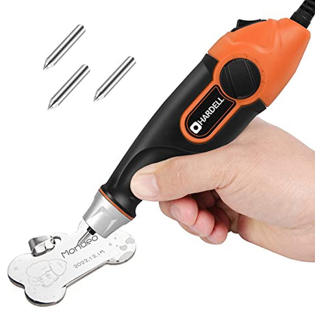 HARDELL 24W Engraver Pen, 5 Speed Engraving Tool with Letter/Number Stencil, Soft Handle Engraver Tool with Tungsten Carbide Steel Bits for Metal, HARDELL