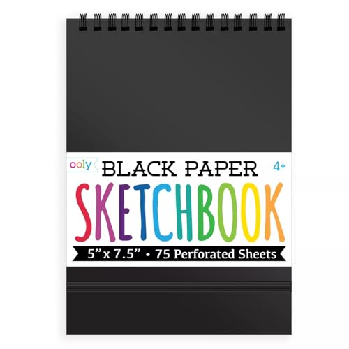 OOLY, DIY Cover Sketchbook, 5 x 7.5 Inches, Black Paper Sketchbook, Drawing Book for Kids, Adults, Students, and Artists, Great Drawing Pad for Gel Ooly