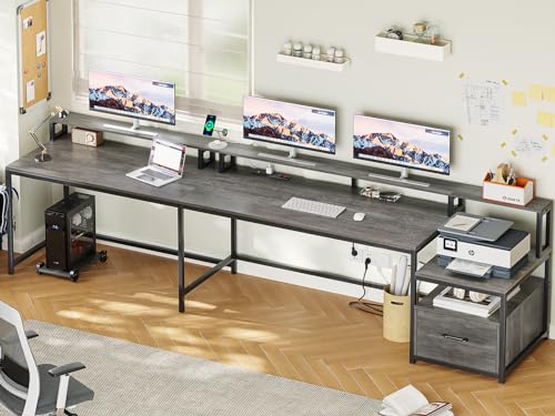 SEDETA L Shaped Office Desk, 66" Home Office Desk with File Drawer & Power Outlet, Gaming Desk with Led Lights, Corner Computer Desk with Monitor SEDETA