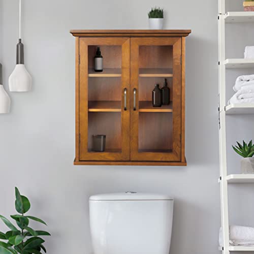 Teamson Home Avery Wooden Over The Toilet Bathroom Removable Wall Medicine Cabinet with 2 Adjustable Shelves 3 Storage Spaces 2 Glass-Paneled Doors Teamson Home