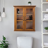 Teamson Home Avery Wooden Over The Toilet Bathroom Removable Wall Medicine Cabinet with 2 Adjustable Shelves 3 Storage Spaces 2 Glass-Paneled Doors Teamson Home