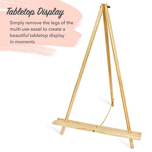 Wooden Easel Stand for Wedding Display Tripod Portable Stand - 2 Heights Adjustable Holds 10lb - Tray for Floor Signs, Drawing Canvas, Artist - WoodArtSupply