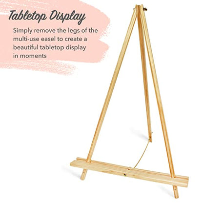 Wooden Easel Stand for Wedding Display Tripod Portable Stand - 2 Heights Adjustable Holds 10lb - Tray for Floor Signs, Drawing Canvas, Artist - WoodArtSupply