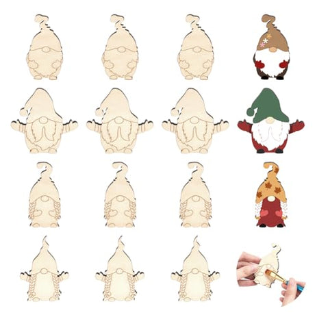MAYJOYDIY 12pcs Gnome Wooden Cutouts Unfinished Wood Christmas Gnome Ornaments Wood Gnome Tags for Christmas DIY Craft Painting Making Home Wooden MAYJOYDIY