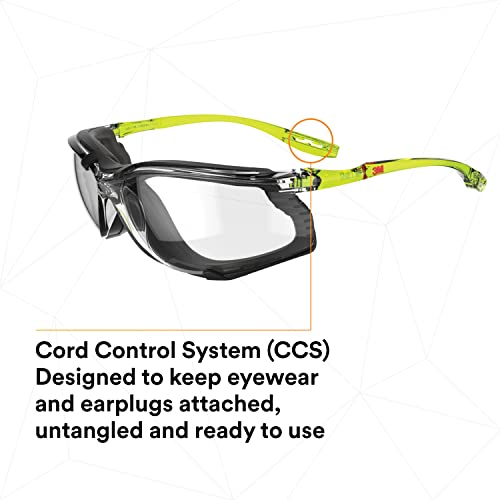 3M Safety Glasses, Solus CCS Series, ANSI Z87, Scotchgard Anti-Fog Coating, Clear Lens, Corded Ear Plug Control System, Removable Foam Gasket, 3M
