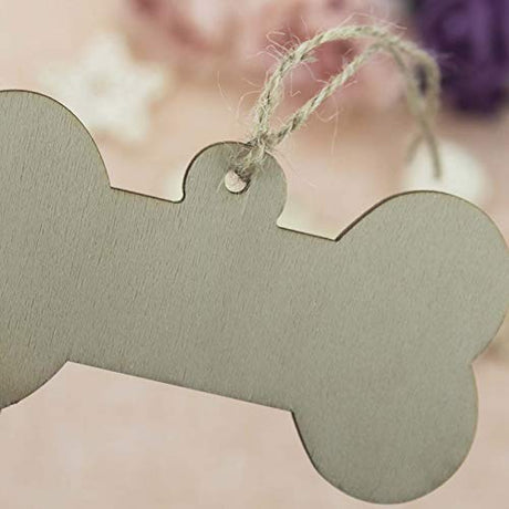 JANOU 24pcs Bone Shaped Wooden Cutouts Unfinished Wood Dog Bone Wood DIY Craft Embellishments Gift Tags Ornaments Decoration with Ropes, 4.1x2.2 in JANOU