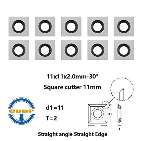 CDBP 11mm Square Straight Carbide Inserts for woodturning, 11×11×2.0mm Replacement Cutter for Woodworking Fits Spiral Helical Planer Cutter Head or CDBP