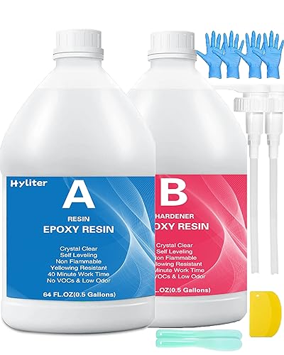 Hyliter Epoxy Resin Kit, Upgraded 1 Gallon Clear Resin Epoxy Food Safe BPA Free Easy Mix 1:1 Casting & Coating for DIY Molds, Wood, Jewelry, Table - WoodArtSupply