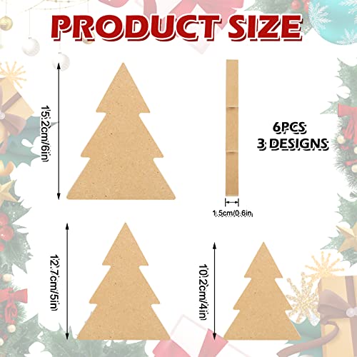 Whaline 6Pcs Christmas Tree Wooden Cutouts 3 Sizes Unfinished Xmas Tree Table Wooden Signs Farmhouse DIY Tiered Tray Decor for Christmas Home Kitchen Whaline
