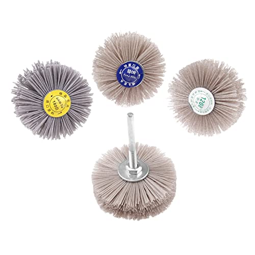 Mtsooning 4PCS Nylon Wheel Brush, Polish Grinder Brush 80, 120, 180, 240 Grit, Abrasive Grinding Head with Threaded Shank for Removing of Corrosion Mtsooning