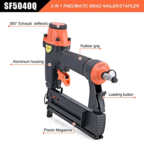 DOTOOL 18 Gauge Pneumatic Brad Nailer 2-in-1 Nail Accepts 5/8 to 2 Inch Brad Nails and 5/8 to 1-5/8 Inch Crown Staples Tool-Free Air-powered Nail Gun
