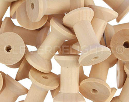 CleverDelights 1 3/4" x 1 1/8" Wood Spools - 50 Pack - Empty Craft Spools - WoodArtSupply