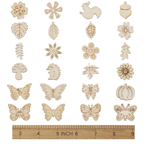 Elecrelive 300pcs Assorted Unfinished Wooden Cutouts Flower Leaf Butterfly Small Blank Wood Slice Pieces Ornaments Hanging Embellishments for DIY Art - WoodArtSupply