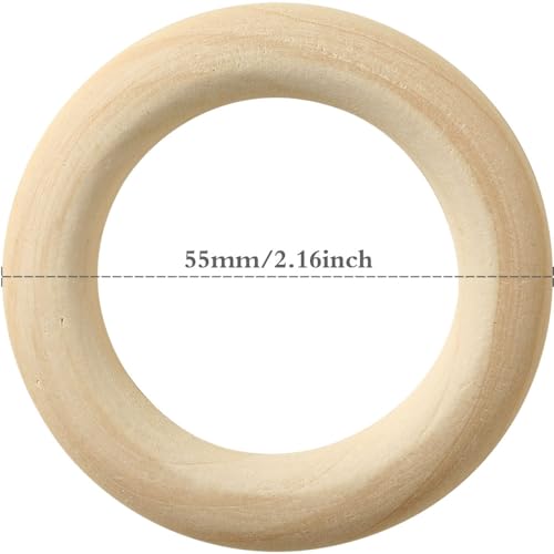 12PCS Natural Wood Rings for Crafts, HOOMBOOM 55mm/2.2inch Macrame Rings for DIY, Wooden Rings Without Paint, Pendant Connectors - WoodArtSupply