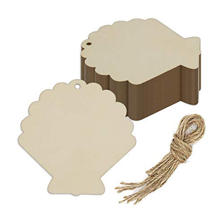 Creaides Shell Wood Cutout DIY Crafts Wooden Shell Shaped Hanging Ornaments Gift Tags for Birthday Summer Beach Party Decoration (3.94x3.94x0.1 in, Creaides