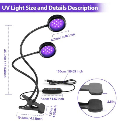 inShareplus Dimmable 395nm~405nm UV Resin Light with USB,10W Portable UV Dual Black Clamp Lights, Gooseneck Curing Lamp with Clip for UV Glue Resin - WoodArtSupply