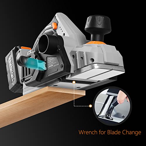 WORKSITE Hand Planer 20V Cordless 3-1/4-Inch Wood Planer with 4.0 Ah Lithium-Ion Battery, Fast Charger, Dust Collection Bag for Woodworking WORKSITE