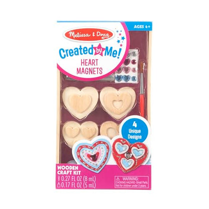 Melissa & Doug Created by Me! Wooden Heart Magnets Craft Kit (4 Designs, 4 Paints, Stickers, Glitter Glue) 8.75 x 5 - WoodArtSupply