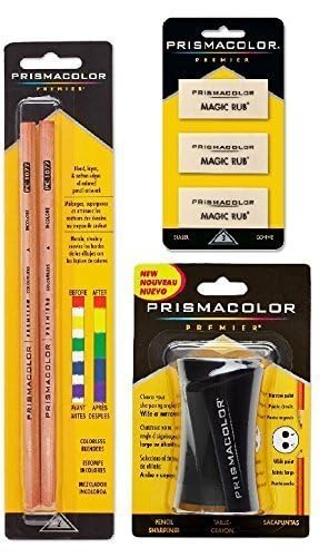 Prismacolor Premier Accessory Set, Includes Colorless Blender Pencils (2 Piece), Premier Pencil Sharpener(1 Piece) & Magic Rub Erasers (3 Piece) - WoodArtSupply