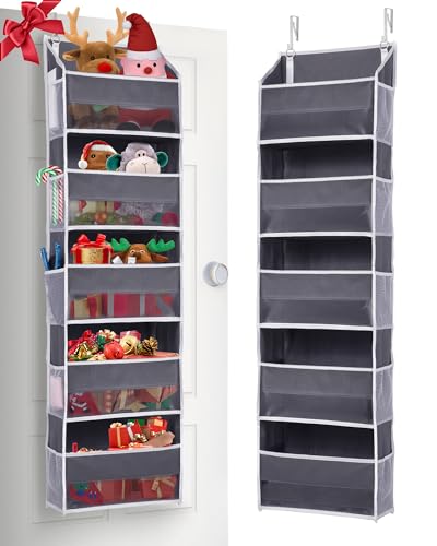 ULG 1 Pack Over Door Organizer with 5 Large Pockets 10 Mesh Side Pockets, 44 lbs Weight Capacity Hanging Storage Organizer with Clear Window Kids ULG