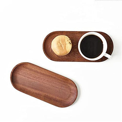 Mini Serving Tray for Jewellery Key Coin Set of 2, Oval Natural Wood Dessert Cup Tray, Small Wooden Cheese Plate, Tableware Decorative Tray (2)
