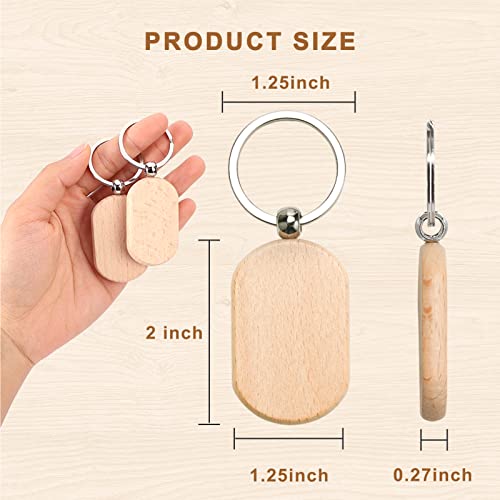 Auihiay 70 PCS Wooden Keychain Blanks, Wood Engraving Blanks Key Chain, Unfinished Rectangle Round Wood Key Tag for DIY Crafts (Rectangle) - WoodArtSupply