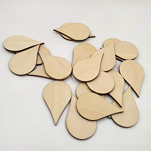 Amosfun 20pcs Wooden Shape Cutouts Wood Water Drop Shape Discs Slices Wood Pieces Embellishment DIY Crafts Ornament Home Decorations 50mm Amosfun