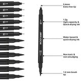 Mogyann Drawing Pens, 12 Pack Dual Brush Pens Black Markers for Art Drawing Sketching Mogyann