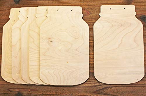 14" 1 Center Hole Set of 6 Mason Jar Unfinished Wood Cutout Shapes Wall Sign Ready to Paint Crafts