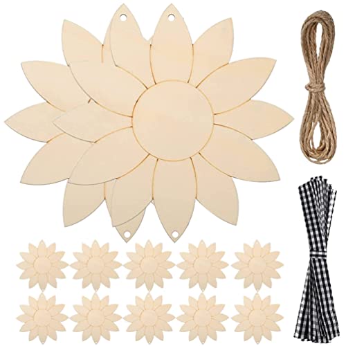 Yardwe 1 Set Sunflower Decoration Blank Cutouts Wood Chips Unpainted Cutouts Pendants Sunflower Wood Door Hanger Unfinished Flower Cutouts Tree Yardwe