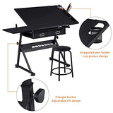 Yaheetech Art Craft Table Drawing Table Height Adjustable Drafting Desk Work Station with Tiltable Tabletop w/Stool and 2 Storage Drawers for Yaheetech