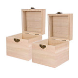 Cabilock Packing Boxes 2pcs Unfinished Square Wood Box DIY Craft Wooden Box Jewelry Ring Box Unpainted Storage Box with Hinged Lid Front Clasp for Cabilock