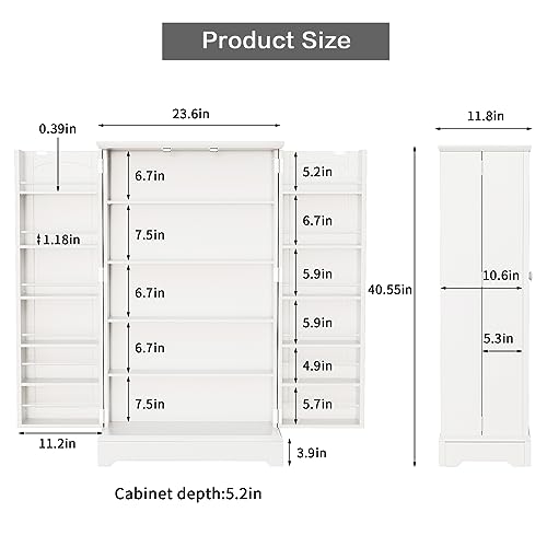 Shahoo Kitchen Pantry Storage Cabinet 41" Tall Freestanding Buffet with Doors and Adjustable Shelves for Entryway, Dining and Living Room, White - WoodArtSupply