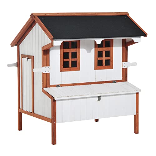 PawHut 47" Chicken Coop Wooden Chicken House Rabbit Hutch Raised Poultry Cage Portable Hen Pen Backyard with Nesting Box and Handles - WoodArtSupply