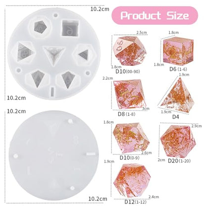 Dice Molds for Resin-DIY Dices for Epoxy Resin - Integrated DND Dice Resin Mold with 7 Standard Polyhedral Sharp Edge Dice Cavities, Easy to Making