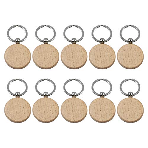 AUEAR, Blank Wooden Key Chain Wood Keychain Key Ring Key Tags Personalized EDC or Best Gift Craft (Round, 10 Pack) - WoodArtSupply