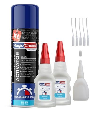 Magic Chems CA Glue with Activator (2 x 3.5 oz +16.9 fl oz), CA Glue for Woodworking, Cyanoacrylate Glue and Activator, Super Glue for Wood (1 Pack)