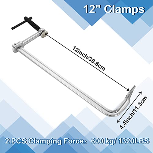 JMIATRY F Clamps 12 Inches Welding Clamps Steel Bar Clamp Heavy Duty Max Open 12-inch, Throat Depth 3 inch, 1320lbs Clamping Force, Pack of 2 JMIATRY
