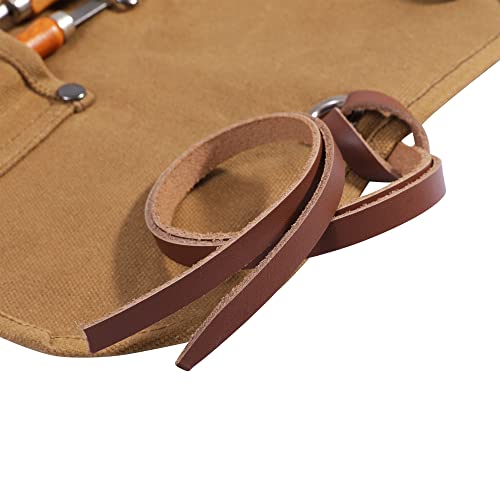 Heavy Duty Waxed Canvas Small Tool Bag Tool Pouch for Chisels, Hammers, Gouges Palm Tools (Khaki) Denifiter