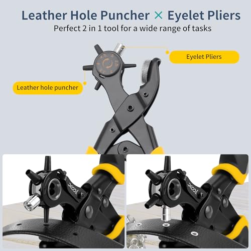 XOOL 2 in 1 Leather Hole Punch Eyelet Tool Kit, Metal Eyelets for Fabric, Hole Puncher, Grommet Pliers, for Shoes Leather Clothes Belt XOOL
