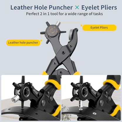 XOOL 2 in 1 Leather Hole Punch Eyelet Tool Kit, Metal Eyelets for Fabric, Hole Puncher, Grommet Pliers, for Shoes Leather Clothes Belt - WoodArtSupply