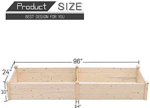 Patiomore 8 Feet Outdoor Wooden Garden Bed Planter Box Kit for Vegetables Fruits Herb Grow Yard Gardening, Natural Patiomore