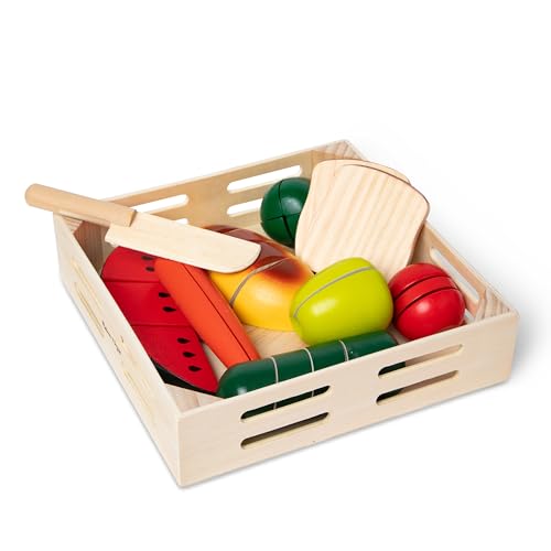Melissa & Doug Cutting Food - Play Set With 25+ Hand-Painted Wooden Pieces, Knife, and Cutting Board - Pretend Play Kitchen Fruit Toys For Toddlers Melissa & Doug