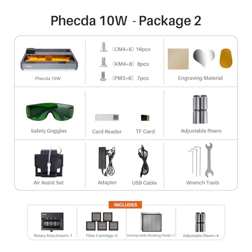 ELEGOO PHECDA 10W Laser Engraver & Cutter with Air Assist, Honeycomb Bed, Rotary Roller, Filter Cartridge, Adjustable Risers, CNC Laser Engraving and - WoodArtSupply